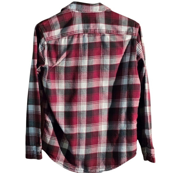 American Eagle Outfitters Red Black Gray Plaid Gingham Flannel Mens Shirt size S - Picture 2 of 11
